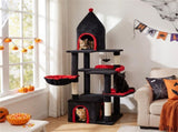 Gothic 5-Level Cat Tree 63" Tall with Sisal Scratching Posts Black Red Cat Tower 42411878