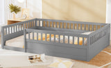 ZNTS Full Floor Bed Frame with Fence, Wood Kids Floor Beds Frame for Bedroom Playroom,Gray W2593P164751