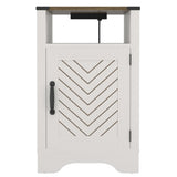 Farmhouse Nightstand Side Table, Wooden Rustic End Table, Tall Bedside Table with Electrical Outlets B082134942
