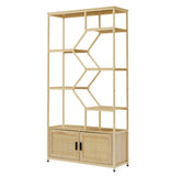 ZNTS Rattan bookshelf 7 tiers Bookcases Storage Rack with cabinet for Living Room Home Office, Natural, 81459635