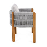 Acacia Wood Outdoor Dining Chairs 2-Pack with Grey Rope Handles, Washable Waterproof Grey Cushions, N779P279983G