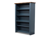 72 inch high 5-shelf Bookcase, No Assembly Required, Blue Denim and Whiskey Finish B108P160180