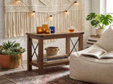 Rustic Country Side Table, End Table for Narrow Areas, Honey Brown Particleboard and Steel 31176977