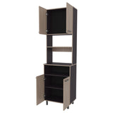 FM FURNITURE Bullhead City Kitchen Pantry with Open Storage and 4 Doors, White Oak and Wengue B128P301398