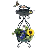 Dark green Solar Bird Bath Feeder Combo with Flower Planter Pedestal and Solar Lights 41401767