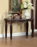 ZNTS Traditional Espresso Solid wood Sofa Table Faux Marble Top Intricate design Living Room Furniture B01151377