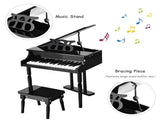 Black Kids Piano 30-Key Keyboard Toy with Bench Piano Lid and Music Rack 69156475