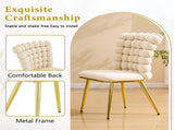 Set of 2 Luxury Cream Bubble Tufted Swivel Chair, Premium Velvet Upholstered Accent Chair with Gold W3875P457865