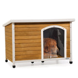 Large Wooden Outdoor Dog House, Waterproof Roof, Elevated Floor, Adjustable Plastic Feet, Yellow W142763833