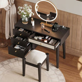 39" Retro Bohemian Style Wooden Makeup Vanity Set with Charging Plug&USB Port and Stool, Dressing N733P180011B