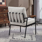 Modern Accent Chair with Natural Wood Armrests Black Metal Frame, Light Beige Upholstered Seat W2215P248476