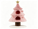Pink Xmas Tree Themed Cat Tower, Multi-Layer Corner Cat Tree with 2 Deluxe Semi-Enclosed Condos, 58737760