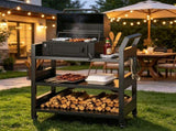 Outdoor Grill Cart Table with Pegboard & Handle, Indoor and Outdoor Pizza Oven Table with Lockable 85949243