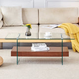 ZNTS 43.3 Inch Modern Two-Tier Coffee Table - An Elegant Combination of Clear Glass and Dark Wood Texture W2920P226069