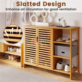 39.5"x14"x31.5" Bamboo Bathroom Cabinet - Enclosed Cabinet Open Shelves, Ample Storage 16427838