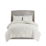 3 Piece Tufted Cotton Chenille Floral Comforter Set Off-White Full/Queen B035128915