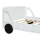 Full Size Car-Shaped Platform Bed with Wheels,White WF311753AAK