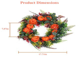 17.71 Inch Fall Artificial Wreath, PE Autumn Wreath with Pumpkins Berries and Leaves, Seasonal 44926603