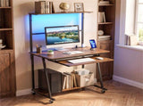 Mobile Rolling Computer Desk with RGB LED Lights & Built-in Charging Station, Multi-Tier Storage 97525178