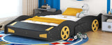 ZNTS Full Size Race Car-Shaped Platform Bed with Wheels and Storage, Black+Yellow WF305760AAB