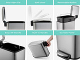 Bathroom Trash Can Combo, 1.3 Gallon Stainless Steel Slim Step Garbage Bin with Soft Close Lid, 35398692