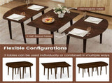 45" Extendable Dining Table Set, 2 Half-Round Tables Convertible to Oval for 4-6 People Walnut 96706784