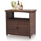 ZNTS Outdoor Bar Cart with Storage Cabinet, Patio Wicker Sideboard Buffet Cabinet Prep Table, Outside 65724130