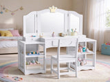 Kids Vanity with Storage, Kids Vanity Table and Chair Set with Tri-Fold Mirror, Extra-Wide Kids 81344517
