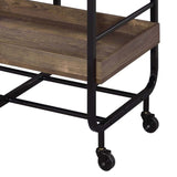Black and Walnut Serving Cart with 3 Adjustable Trays B062P186561