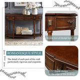 Retro Curved Wood Console Table, 52 inch Circular Half Moon Sofa Table with Open Shelf and 2 W1202P248850