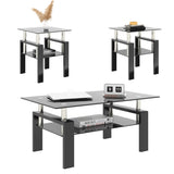 Set of 2, Modern Tempered Glass Tea Table Coffee Table End Table, Square Table for Living Room, W241104205