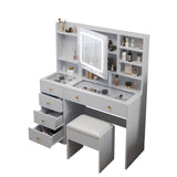 Pitted Particleboard With Triamine Coating, Tempered Glass Table Top, 5 Drawers, With Shelves, With 56813824