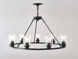 Black Wagon Wheel Chandelier 34.25Inch Modern Farmhouse Glass Pendant Light 12-Light Ceiling Hanging W5008P468521