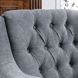 Grey Accent Chair, Living Room Chair, Footrest Chair Set with Vintage Brass Studs, Button Tufted W1170100895