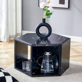 Hexagonal MDF coffee table, black marble pattern stickers, multi-hole design to give more storage W1512P348809