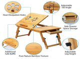 Bamboo Laptop Desk, Adjustable Portable Breakfast Serving Bed Tray with Tilting Top Drawer for 60125721