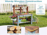Kids Wooden Mud Kitchen Outdoor Play Set with Running Water Faucet, 15 Pcs Accessories Fir Wood 84711528