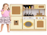 Kids Wooden Kitchen Playset 3 with Fridge Sink Washing Machine with Realistic Light Sound Rattan 94982897