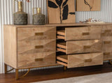 59.44" Light Wood Sideboard Buffet - 3-Drawer 2-Door Storage Cabinet with Geometric Relief Fronts, W3158P307446
