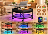 Lift Top Round Coffee Table with RGB LED Lights, Mobile Wheels & Hidden 76070231
