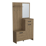 Parker 75" Tall Mirrored Tree Hall with Hangers, Three Shelves, Two Cabinets, One Drawer, Entry way, B070P264147