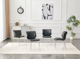 Dark Gray Oil Waxed Leather Dining Chairs with Electroplated Metal Legs, Adjustable Non-Slip Foot W3493P444883