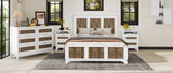 Farmhouse Wooden Platform Queen Size Bed, Modern Platform Bed with Wooden Strip Decoration, Plywood WF530906AAK