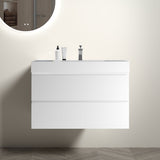 BB02-36-101, Integrated solid surface basin WITHOUT drain and faucet, glossy white color W1865107115
