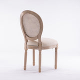 French Style Solid Wood Frame Linen Fabric Rattan Back Dining Chair,Set of 2,Cream W162278980