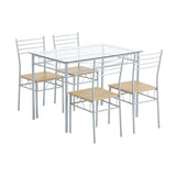 ZNTS [110 x 70 x 76cm] Iron Glass Dining Table and Chairs Silver One Table and Four Chairs MDF Cushion 95820991