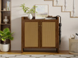 42.5" Tall Rattan Shoe Cabinet with Doors, 6-Tier Shoe Storage Cabinet with Adjustable Shelves, 86407190