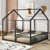 Metal Twin Size House Platform Beds, Two Shared Beds, Black MF307505AAB