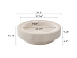 31.5" Fluted Round Storage Table - Tempered Glass Top & Premium Leather Wrapped, Modern White W3158P450848