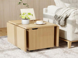 48" Foldable Coffee Table Extendable Center Table With Storage Cabinets & Wheels - Oak 78605973